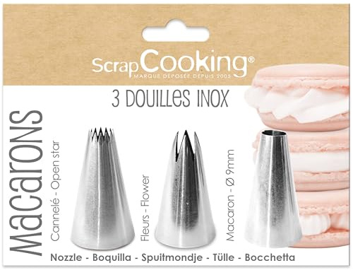 ScrapCooking - 3er-Set Spritztüllen für Macarons - Professionelle Qualität Edelstahl - Rundtülle, Sterntülle, Blumentülle - Für Spritzbeutel - Kuchen- und Dessertdekoration - 1832