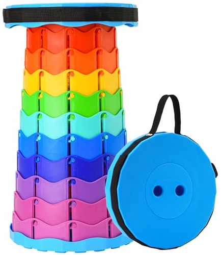 Doseno Upgraded Foldable Stool Thickened, Portable Collapsible Stool Retractable Stool for Fishing, Hiking Tours, BBQ, Parties, Outdoor Activities (Rainbow)