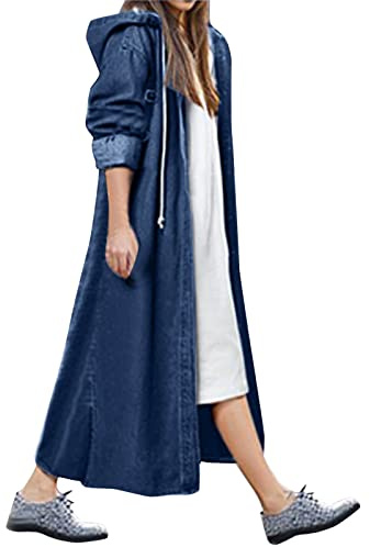 Jeansjacka dam långa stora storlekar – damjacka med huva vår sommar höst övergångsjacka elegant vintage jeansjackor oversize huvjacka denimjacka jacka kappa parkas ytterkläder, Mörkblå, L