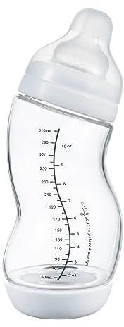 Difrax Biberon Verre Anti-Colique - 310 ml Blanc - Biberon Naissance, Biberon 0-6 Mois, Acceptation Facile, Biberon nouveau né, Biberon sein, Ergonomique
