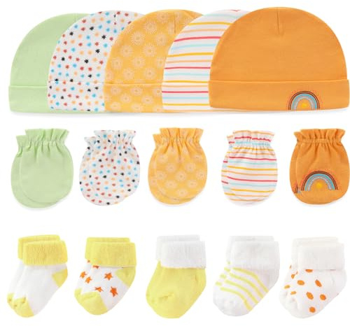 MAMIMAKA Baby Boys Caps Mittens and Thick Warm Socks Cotton Newborn Essentials Accessories (Hats+Gloves+Terry Socks), 0-6 Months