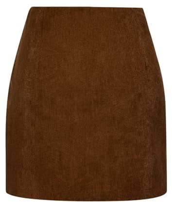 IDEALSANXUN Corduroy Skirt for Women Trendy Fall Winter High Waisted Knee Length Pencil Mini Skirt, Coffee, L