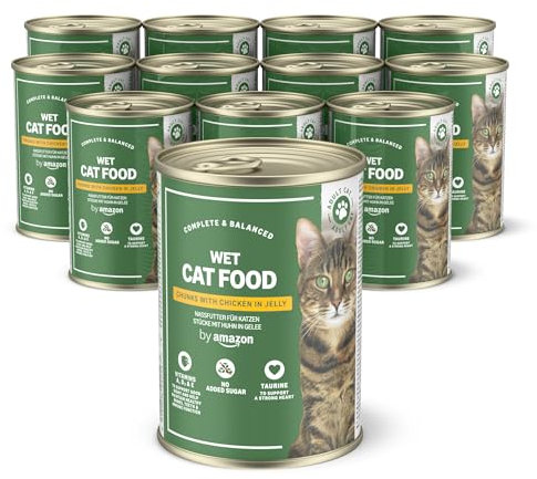 by Amazon Katzensfutter, nass, getreidefrei, Dose, Huhnstücke in Gelee, 12 x 405 g