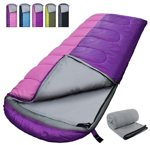 WKFAMOUT 0 gradi Sacchi a Pelo con Fodera in Pile XL per Adulti Lavabile a Macchina 4 Stagioni Sacco a Pelo Tempo Freddo con Sacchetto di Compressione Campeggio Escursioni
