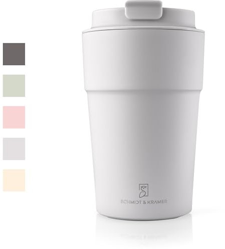 SCHMIDT & KRAMER Thermobecher I idealer To Go Kaffeebecher für unterwegs I Edelstahl doppelwandig vakuumisoliert & Extra Kupferlegierung, hält extra lange heiß I auslaufsicher (Kreide, 380 ml)