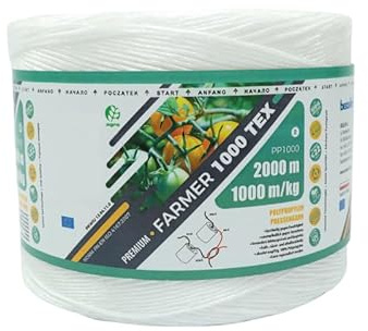 Bindegarn Farmer 1000 Tex - Gartenschnur - Pressengarn - Bindeschnur - Schnur - Robuste Polypropylenschnur für BAU - Landwirtschaft und Garten - UV-beständig - 2000m - 1000m/kg - Reißfest
