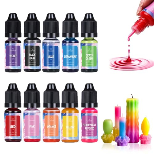 10 Colours Candle Dye for Soy Wax, Oil-Based Highly Concentrate Candle Dye, for Highly Concentrated Natural, Paraffin, Soy, Gel, Beeswax, Each 10ML