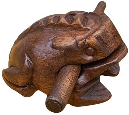 5Dark Brown Wooden Frog Guiro Percussion Instrument with Scraper Stick, Hand Carved Wood Frog Noise Maker for Music Education, Classroom, Meditation. (5 Inch.)