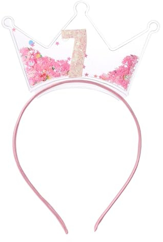 Sinbana Cerchietto Corona Compleanno, Cerchietto Corona Bambina Rosa con Decorazioni Numeri Glitterati Iridescenti e Coriandoli Glitterati Stella per Decorazioni Feste Compleanno Bambini(Numero 7)