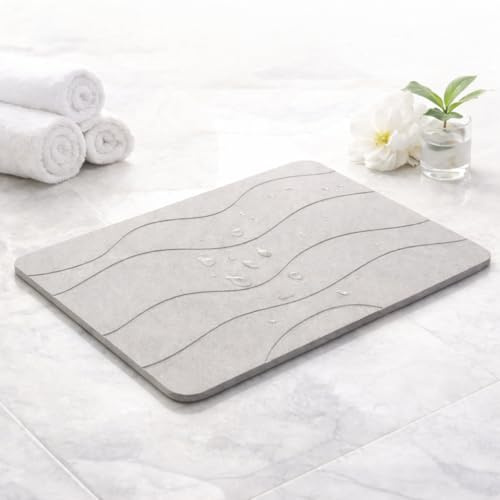 NUCKET Alfombrilla de Baño de Diatomita 60x39 cm – Piedra Absorbente de Secado Rápido, Alfombra de Ducha Antideslizante, Stone Bath Mat Antibacteriana, Fácil de Limpiar