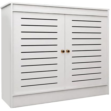 WPWSDWMX Cubierta Radiador Blanca con Rejilla de Rejilla y Estante Superior de Almacenamiento, Armario Cubre Calentador con Diseño de Listones y 2 Puertas(50 * 50 * 20 cm)