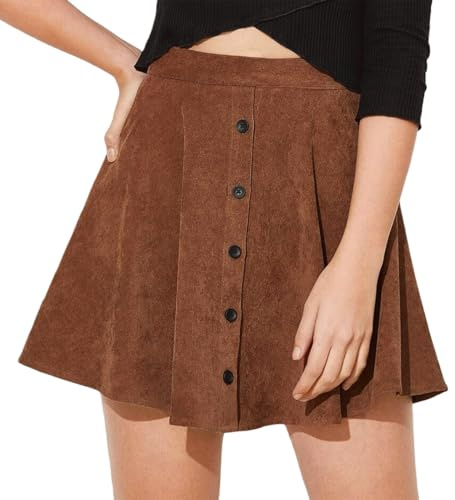 DURINM Faldas Mujer Corta Otoño Invierno Cintura Alta Elegante Falda de Pana A-Línea Oficina Flared Mujer Plisada Minifalda Básica Informal Corto Falda