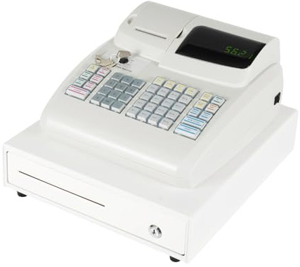 Modern Electronic Cash Register with Built-in Thermal Printer and Secure Cash Drawer, Commercial Electronic Cash Register, Includes 4 Bill Compartments, 5 Coin Trays for Retail, Shop and Café Business