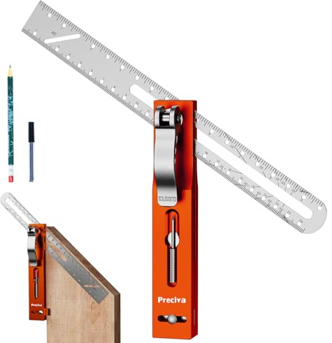Escuadra Carpintero Ajustable, Regla de Aluminio 240 mm con Brazo Extensible, Aguja de Marcado y Lápiz, Escuadra Métrica y Pulgadas, Herramienta para Carpintería y Bricolaje