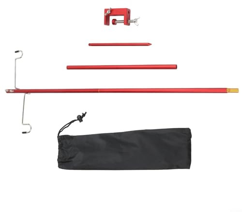 Palo pieghevole in acciaio inox alto 118 cm con doppi ganci per appendere lanterne, adatto per campeggio, picnic e pesca