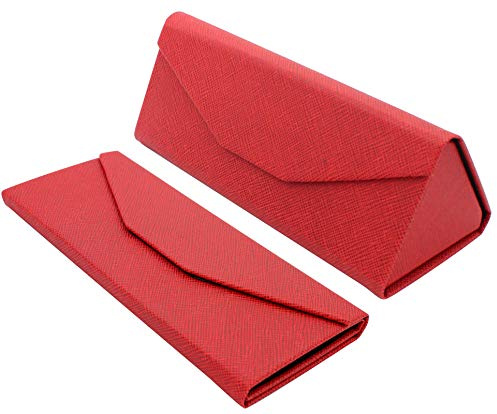 TBOC Étui Pliable pour Lunettes - Boîte [Rouge] Rigide [Triangulaire] avec [Fermeture Magnétique] Doublure Intérieur Lunettes de Soleil Vue Lecture pour Femme Homme Voiture Mode Design Fashion