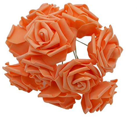 Yalulu 50 Stück 8CM Foamrosen Schaumrosen Blumenköpfe Schaumköpfe Künstliche Kunstblumen Rosen Rosenköpfe Brautstrauß Party Hause Deko (Orange)