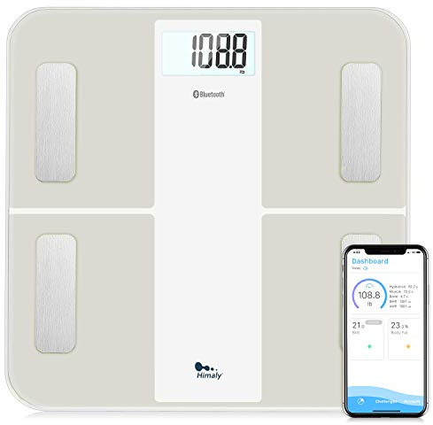 himaly Körperfettwaage mit App, Digital Personenwaagen, Smart Fitness Waage, 6-Farbiges LCD-Display | 18 Köperdaten | USB-Schnellladung | Max 180kg