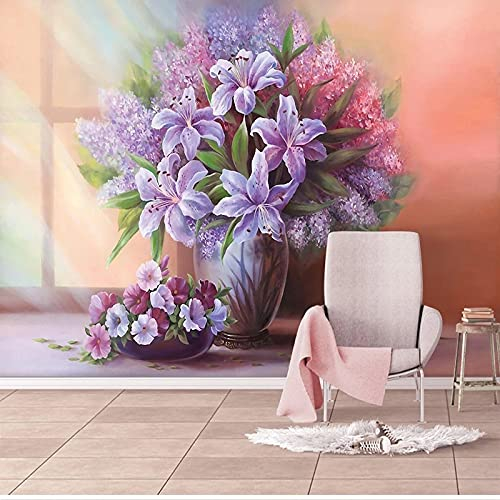 XTSWallpaper Fototapete 3D Effekt 140X70Cm Lila Mode Blumen Vlies Tapete Moderne Wandtapete Wandbild Hintergrundbild Wanddeko Für Wohnzimmer Schlafzimmer Küche Büro Flur Dekoration