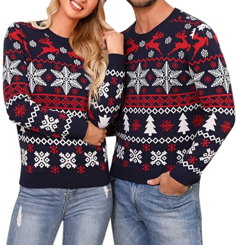 Irdcomps Jersey Navideño Hombre y Mujer Suéter de Navideño Pareja Familia Invierno Rojo de Suéter Navidad Regalo de Año