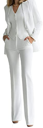 Leader of the Beauty - Conjunto de tres piezas de traje de blazer y pantalón para mujer, chaqueta y pantalones de oficina, blanco, XS