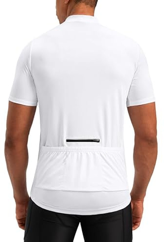 Men's Cycling Jersey Moisture Wicking Short Sleeve Half Zip Bike Road Mountain Biking Bicycle Biker Quick Dry UPF SPF Riding Sun Protection Racing Shirts for Men Zipper Pockets(White,XL)