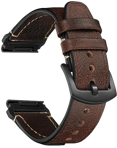 CeiBand Läderarmband för Garmin Quickfit 22 mm 26 mm, kvinnor och män mjukt och bekvämt klockarmband i läder, ersättningsarmband för Garmin Quickfit 22 mm 26 mm, Quickfit 22mm