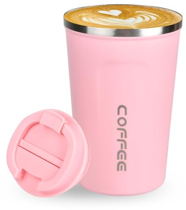Lychico Tazza da viaggio da caffè, 380 ml, tazza da caffè isolata con coperchio a tenuta stagna, riutilizzabile, in acciaio inox, doppia parete, tazza Thermaol, tazza da asporto per bevande calde e