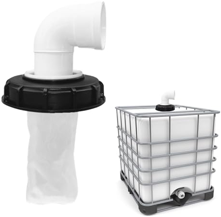 mizikuu 90° Filtre À Couvercle IBC, Accessoires De Réservoir IBC 163 mm Lavable Couvercle De Filtre en Nylon avec Couvercle De Baril d'argile De Filtre Net pour réservoir d'eau de Pluie IBC DN 150