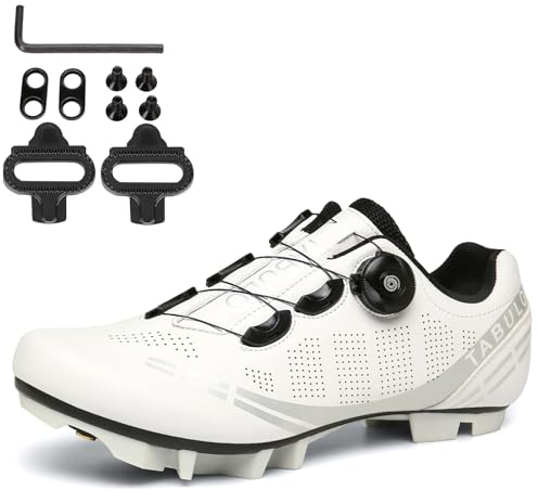 PENXZT MTB Radsportschuhe Herren Damen Mountainbike Schuhe Kompatibel Mit SPD 2 Schrauben Mit Cleats, Unisex Fahrradschuhe Draussen,Weiß,43 EU