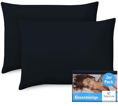 Kissenbezug 50x70 Schwarz, 2-er Set Kissenbezüge, Premium Mako-Baumwolle, Kopfkissen-Bezug für 70x50 cm Kissen, Kissenhüllen für Seitenschläferkissen/Nackenkissen, Oeko-TEX Zertifiziert