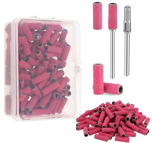 100 bandas de lijado pequeñas para taladro de uñas, mini bandas de lijado con brocas de mandril de 3,1 mm, bandas de lijado de lima de uñas de grano fino 180# para esmalte de uñas, manicura y pedicura