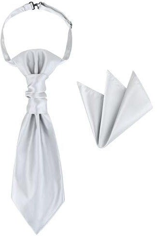 WANYING Herren Vorgebunden Plastron Krawatte & Einstecktuch 2 in 1 Set Verstellbar mit Hakenverschluß Hochzeitskrawatte auf Hochzeiten - Einfarbig Hellgrau
