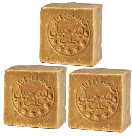 IchbinPUR – Original Aleppo Seife 3er-Pack (3x140g), 95% Olivenöl 5% Lorbeeröl, traditionelles Rezept, Haarseife, Duschseife, Handseife, Naturseife, Savon d‘Alep, Plastikfrei