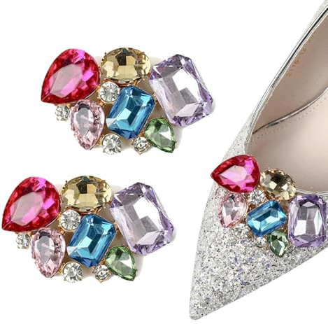 UAIAGM 2Pcs Shoe Clips for Women Decorative Brilliant Multicolored Crystal Brooch Accessories for Heels Glitter Clip On Ornaments for Shoes Jewelry for Ladies for Pumps and Elegant Shoe Decoration