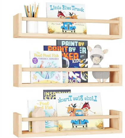 Ruspela Étagère Murale pour Enfant, Lot de 3 Etagere Murale Livre Chambre Enfant étagères flottantes murales pour Organiser des Livres et des Jouets pour Chambre à Coucher, Salon, d'enfant