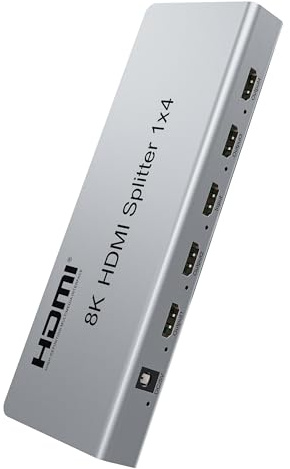 PremiumCord HDMI-splitter 1–4, Video 8K 4320p 60 Hz, 4K 2160p 120 Hz, Full HD 1080p, HDMI 2.1, 40 Gbit/s, HDR10, Dolby TrueHD, CEC, litet metallhölje, silver