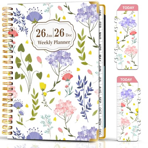 METEOROCK Weekly Monthly Planner 2026, Weekly Planner from Jan. 2026 - Dec. 2026, 6.3 X 8.5 Daily Planners with Tabs, Bookmark, Calendar Notebook for Women Girls, Planners Spiral Bound at School/Office