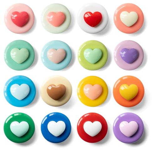 SUNURS 16/9-Piece Glossy Cute Macaron Love Heart Magnet Set - for Whiteboard, Locker, Kitchen & Office, Colorful Strong Decorative Magnetic Decals (Multi-Color, Multi-Pack)