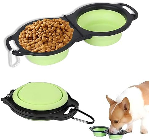 KEWUF Bol pour Chien, Gamelles de Voyage Intégré, Pliable, Portable, Pour la Randonnée et le Camping, Convient aux Chiens et aux Chats (Vert)