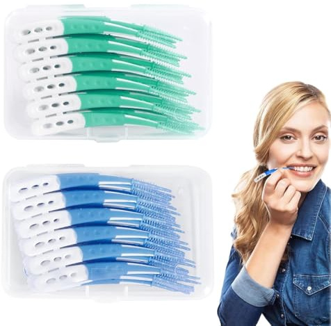 120 Stück Interdentalbürsten, Zahnreinigung Zwischenräume,Silikon Zahnzwischenraumbürsten,Zahnstocher-Reinigungswerkzeug,für Reinigung Schwer Zugänglicher Zahnzwischenräume(Blau, Grün)