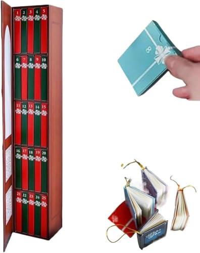 Mini libro 2025, ornamento per gli amanti della letteratura, calendario dell'avvento con 24 libri, regalo per il conto alla rovescia di Natale, piccola libreria in miniatura, decorazione per le