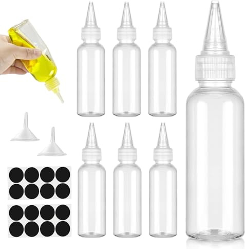 YIMETOP 7 bottiglie da spremere in plastica, da 150 ml, piccole bottiglie da spremere, bottiglie a spruzzo con imbuto, etichette per liquidi, olio, salsa, pigmenti, shaker