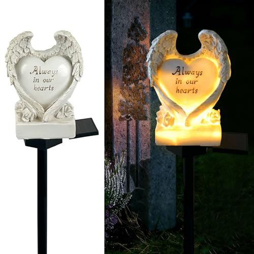 LAIAMER Solar Cemetery Lights for Grave - Always in Our Hearts, Waterproof Outdoor Garden Angels Statue Solar Angel Lights Cemetery Decorations for Gravesite Grave Outside Yard Lawn Memorial Gifts