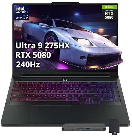 Lenovo Legion Pro 7i 16 WQXGA 240Hz Gaming Laptop, Intel Core Ultra 9 275HX, GeForce RTX 5080 16GB GDDR7, 16GB RAM, 2TB Storage (1TB SSD+1TB Docking Station Set), RGB Backlit Keyboard, Win 11, Black