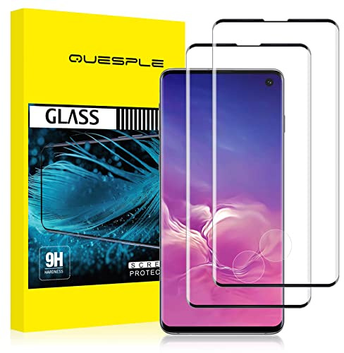 QUESPLE [2 Pièces] Verre Trempé pour Samsung Galaxy S10, Haute Qualité 3D Incurvé Couverture Complète, Dureté 9H, Sans Bulles, Film Protection écran, Compatible avec Lecteur d’Empreinte