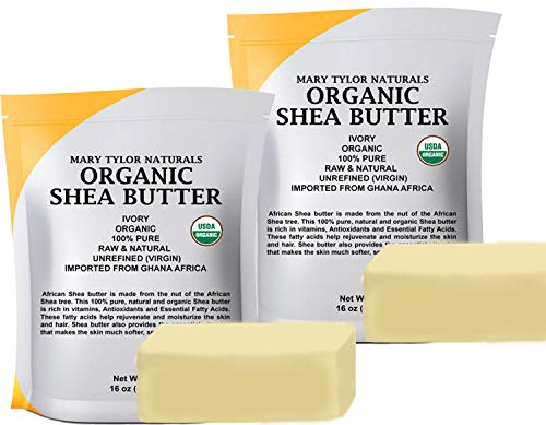 Mary Tylor Naturals Organic Shea butter 2 lb — USDA Certified Raw, Unrefined, Ivory From Ghana Africa — Great for Hair, Skin and DIY projects