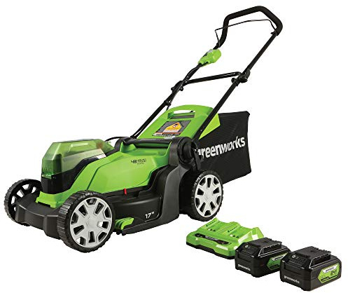 Greenworks 48V (24V x 2) 17 Cordless (Push) Lawn Mower (200+ Compatible Tools), (2) 4.0Ah Batteries and Dual Port Rapid Charger Included