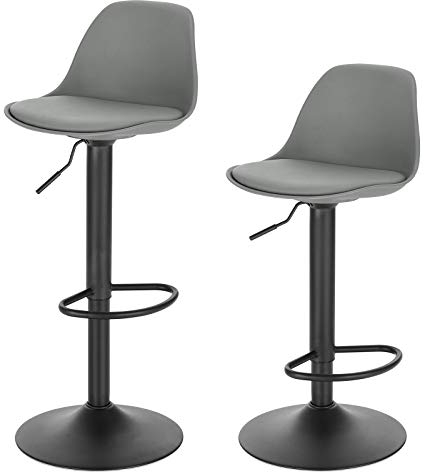 Lestarain Barhocker 2er Set Tresenhocker Drehstuhl Barstuhl Stahl mit Rücklehne aus Kunststoff höhenverstellbar, Grau