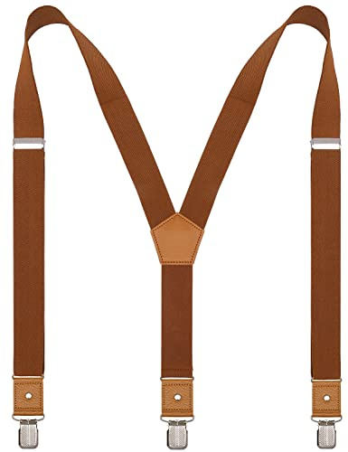 ZXEROYM Suspenders for Men Adjustable Y Back Elastic with Strong Clips Brown